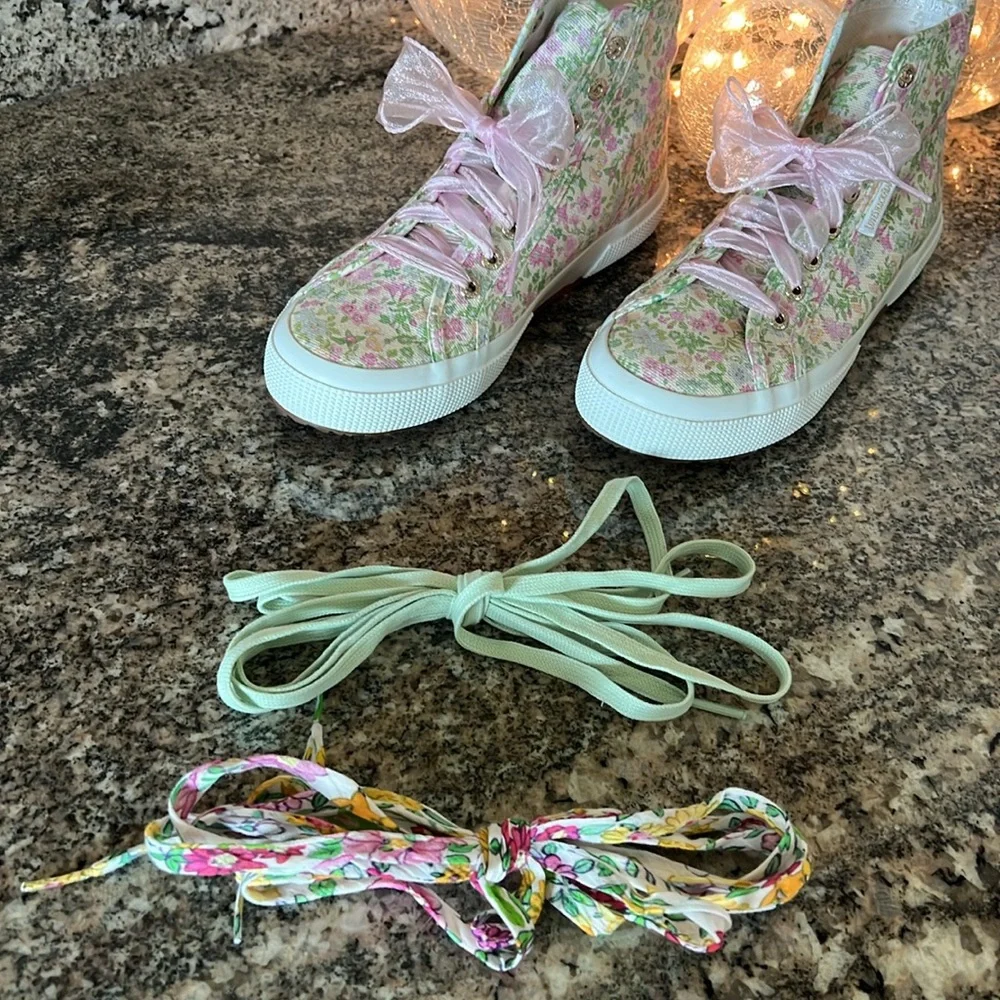 LoveShackFancy x Superga Floral Sneakers with Tulle Pink Laces